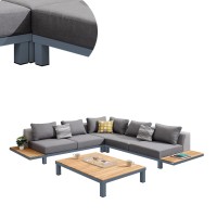 4 Piece Outdoor Sectional With Extended Snack Trays, Gray
