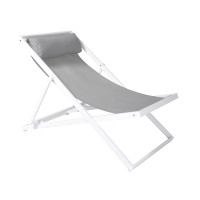 Benjara Bm236885 Textilene Upholstered Deck Chair With Padded Headrest, White