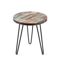 Greenage Wood End Table Bedroom Round Reclaimed Wooden Side Tables For Living Room Small Spaces Patio Outdoor Sofa Bedside 18
