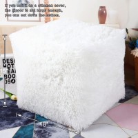 Asuprui Square Pouf Ottoman Unstuffed White 18X18X15 Inches Fuzzy Storage Bean Bag Unstuffed Pouf Ottoman Foot Rest(No Filler) Ottoman Pouf For Living Room Bedroom Cover Only