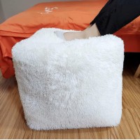 Asuprui Square Pouf Ottoman Unstuffed White 18X18X15 Inches Fuzzy Storage Bean Bag Unstuffed Pouf Ottoman Foot Rest(No Filler) Ottoman Pouf For Living Room Bedroom Cover Only