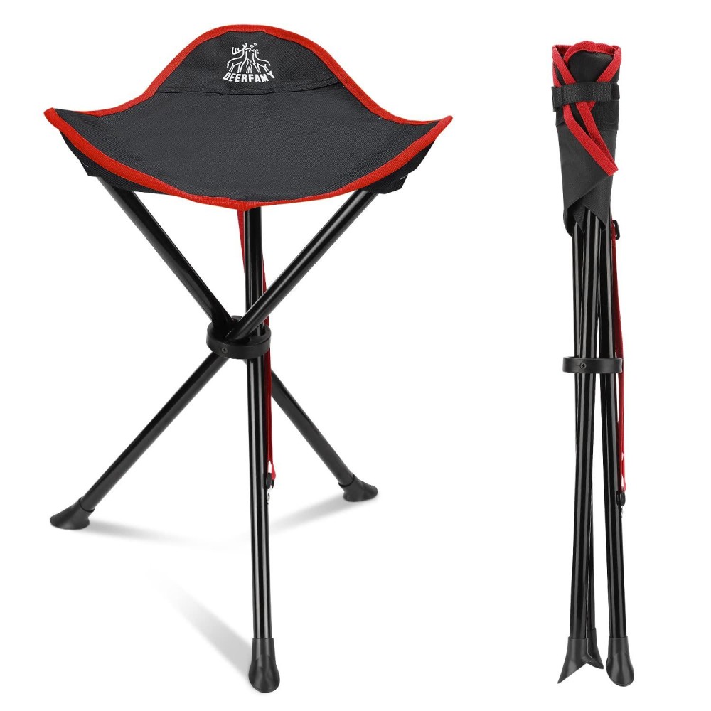 Deerfamy Folding Camping Tripod Stools, Portable 3 Legs Tall Slacker Chair Tripod Seat For Outdoor Hiking Hunting Fishing Picnic Travel Beach Bbq Garden Lawn With Storage Bag, Red