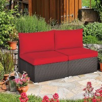 Dortala 2 Piece Wicker Sectional Armless Chairs, Outdoor Rattan Sectional Sofa Set W/Cushions For Seat And Back, Additional Seats For Garden Balcony Patio Poolside, Red