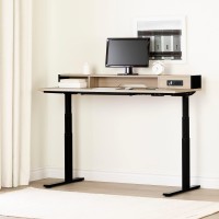 South Shore Majyta Adjustable Height Standing Desk With Built In Power Bar, Soft Elm And Matte Black