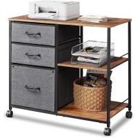 Devaise 3 Drawer Mobile File Cabinet, Rolling Printer Stand With Open Storage Shelf, Fabric Lateral Filing Cabinet Fits A4 Or Letter Size For Home Office, Rustic Brown