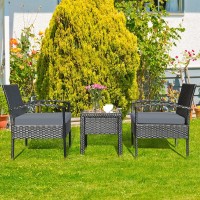 Happygrill 3 Pieces Patio Conversation Set Outdoor Wicker Furniture Set Rattan Table Chairs Set With Seat Cushions Modern Bistro Set With Coffee Table For Garden Balcony Backyard