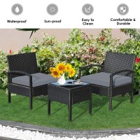 Happygrill 3 Pieces Patio Conversation Set Outdoor Wicker Furniture Set Rattan Table Chairs Set With Seat Cushions Modern Bistro Set With Coffee Table For Garden Balcony Backyard