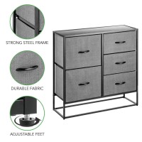 Mdesign Tall Modern 5-Drawer Dresser Storage Chest - Sturdy Steel Frame, Wood Top, Easy Pull Fabric Bins/Wood Handles - Organizer Unit For Bedroom, Hallway, Entryway, Closets - Charcoal Gray