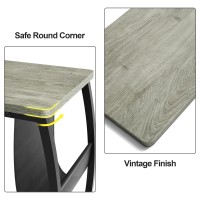 Sriwatana Side End Tables Living Room, Vintage C-Shaped Laptop Table For Couch, Snack Table With Side Pocket, Light Grey