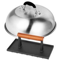 Shinestar Cast Iron Griddle Press With 12Inch Melting Dome For Blackstone Perfect For Bacon Burger Panini