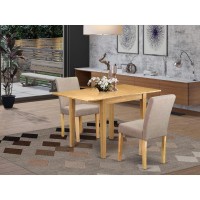 1NDAB3OAK04 Dining Table Set 3 Pc Two Dining Room Chairs and a Modern Dining Table Oak Finish Wood Light Fawn Color Line