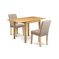 1NDAB3OAK04 Dining Table Set 3 Pc Two Dining Room Chairs and a Modern Dining Table Oak Finish Wood Light Fawn Color Line