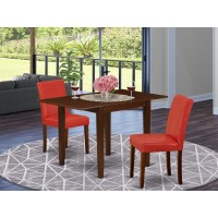 1NDAB3MAH72 Modern Dining Table Set 3 Pc 2 Dining Room Chairs and a Dinner Table Mahogany Finish Solid wood Firebrick Re