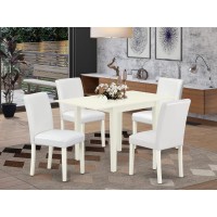 East West Furniture 5Piece Table SetA Wood Dining Table and 4PU LeatherDining Room Chairs with High Back Linen White Finish