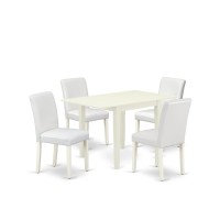 East West Furniture 5Piece Table SetA Wood Dining Table and 4PU LeatherDining Room Chairs with High Back Linen White Finish