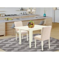 East West Furniture 3Piece Dining Room Table SetA Dinning Table and 2 Linen FabricKitchen Chairs with High Back Linen White