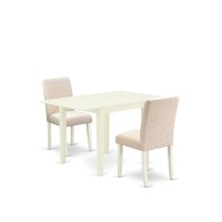 East West Furniture 3Piece Dining Room Table SetA Dinning Table and 2 Linen FabricKitchen Chairs with High Back Linen White