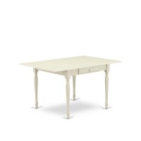 1MZBR3LWH02 3Pc Dining Table Set Contains a Kitchen Table and 2 Parsons Chairs with Light Beige Color Linen Fabric Drop Leaf