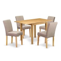 1NDAB5OAK04 Dinette Set 5 Pc Four Dining Room Chairs and a Wooden Table Oak Finish Hardwood Light Fawn Color Linen Fabri