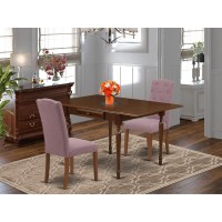 1MZCE3MAH10 3Pc Dining Room Table Set Offers a Modern Dining Table and 2 Parsons Dining Chairs with Dahlia Color Linen Fabric