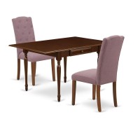 1MZCE3MAH10 3Pc Dining Room Table Set Offers a Modern Dining Table and 2 Parsons Dining Chairs with Dahlia Color Linen Fabric