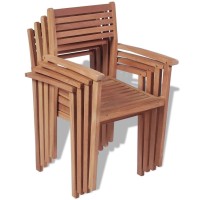 Vidaxl 4X Solid Teak Wood Stackable Patio Chair Lounge Seating Garden Outdoor Balcony Terrace Wooden Dining Dinner Seat Home Furniture