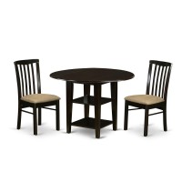 East West Furniture Sudbury Wood 3-Piece Dining Set In Cappuccino Suhl3-Cap-C