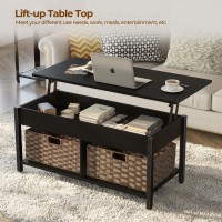 Rolanstar Coffee Table With Lift Top, Hidden Storage Compartment And 2 Rattan Baskets, 41.7