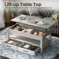 Rolanstar Coffee Table Lift Top Coffee Table With Drawers And Hidden Compartment Living Room Table With Wooden Lift Tabletop