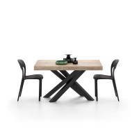 Mobili Fiver, Emma 55.11(86,6) X35,4 In Extendable Table, Oak With Black Crossed Legs, For 6-10 People, Expandable Dining Table For Kitchen, Living Room, Italian Furniture