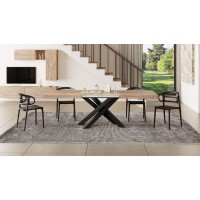 Mobili Fiver, Emma 55.11(86,6) X35,4 In Extendable Table, Oak With Black Crossed Legs, For 6-10 People, Expandable Dining Table For Kitchen, Living Room, Italian Furniture