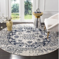 Safavieh Madison Collection 12 Round Creamnavy Mad603D Oriental Snowflake Medallion Distressed Non-Shedding Living Room Dining Bedroom Foyer Area Rug