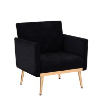 Rxrrxy Modern Velvet Accent Chair, Living Room, Bedroom Leisure Single Sofa Chair (With Gold Metal Feet), Tv Armrest Seat, Suitable For Small Space Home, Office, Coffee Chair (Black)