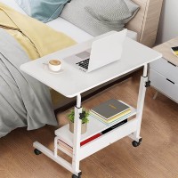 Adjustable Height Mobile Computer Desk For Small Space Rolling Writing With Wheels Corner Home Office Study Portable Bedrooms Work Size 31.5X15.7 Inch Storage Gaming Table, White