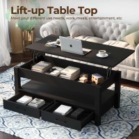 Rolanstar Coffee Table 472 Lift Top Coffee Table With Drawers And Hidden Compartment Retro Central Table With Wooden Lift T