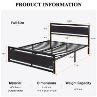 Sha Cerlin Full Size Bed Frame With Modern Wooden Headboardheavy Duty Platform Metal Bed Frame With Square Frame Footboard 13