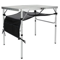 Redcamp 3 Foot Aluminum Folding Table With Mesh Storage Organizer, Adjustable Height Lightweight Portable Camping Table With Mesh Layer For Picnic Beach Outdoor Indoor, White 36 X 24 Inch