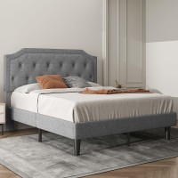 Allewie Upholstered Full Size Platform Bed Frame With Adjustable And Curved Corner Design Headboard, Easy Assembly, No Box Spring Required, Light Grey