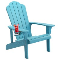 Homehua Hard Plastic Adirondack Chair Weather Resistant With Cup Holder Imitation Wood Stripes Easy To Assemble Maintain Ou