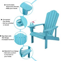 Homehua Hard Plastic Adirondack Chair Weather Resistant With Cup Holder Imitation Wood Stripes Easy To Assemble Maintain Ou