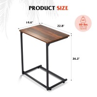 Wlive Wide Snack Side Table, C Shaped End Table For Sofa Couch And Bed, Laptop Table, Work From Home, 26 Inch Tall,Retro Brown