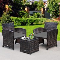 Dortala 3-Piece Outdoor Pe Rattan Furniture Set, Patio Conversation Set W/Chair & Storage Coffee Table, Detachable Cushion, Stable X-Shaped Frame, Perfect For Poolside, Grey
