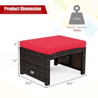 Dortala 2 Piece Patio Wicker Ottomans, Outdoor Foot Rest With Cushions, Pe Rattan Footstool For Patio, Garden, Poolside, Red