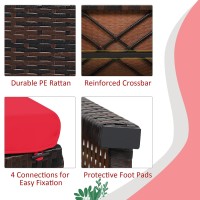 Dortala 2 Piece Patio Wicker Ottomans, Outdoor Foot Rest With Cushions, Pe Rattan Footstool For Patio, Garden, Poolside, Red