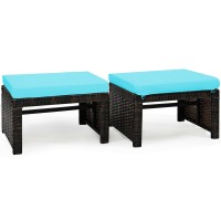 Dortala 2 Piece Patio Wicker Ottomans, Outdoor Foot Rest With Cushions, Pe Rattan Footstool For Patio, Garden, Poolside, Turquoise