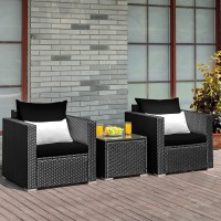 Tangkula 3 Pieces Patio Furniture Set, Outdoor Conversation Rattan Furniture Set W/Washable Cushion And Tempered Glass Tabletop, Pe Rattan Wicker Sofa Set For Garden Poolside Balcony