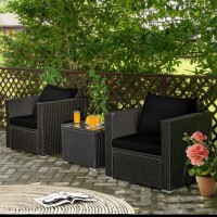 Tangkula 3 Pieces Patio Furniture Set, Outdoor Conversation Rattan Furniture Set W/Washable Cushion And Tempered Glass Tabletop, Pe Rattan Wicker Sofa Set For Garden Poolside Balcony