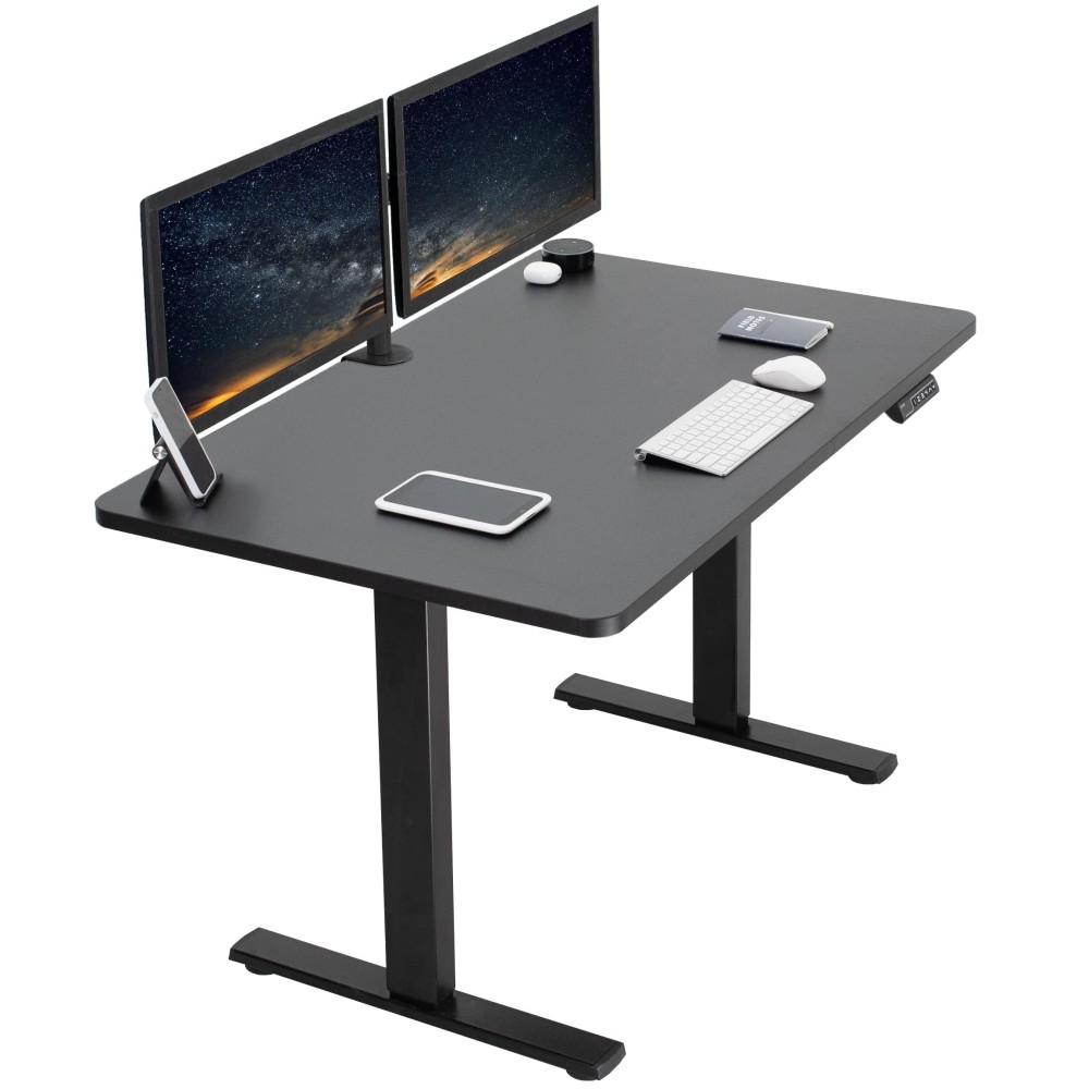 Vivo Electric Height Adjustable 48 X 30 Inch Memory Stand Up Desk, Black Solid One-Piece Table Top, Black Frame, Standing Workstation With Preset Controller, 1B Series, Desk-Kit-1B5B