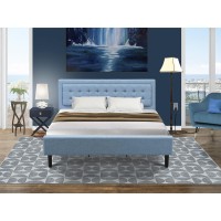 FN11K1HA15 2Piece Fannin King Size Bed Set with 1 Bed Frame and a Navy Blue Small Nightstand Denim Blue Linen Fabric Bed