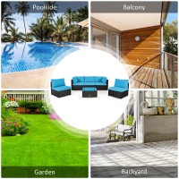 Dortala 6 Pieces Patio Furniture Set, Outdoor Wicker Conversation Set With Glass Coffee Table, Wicker Sofa Set With Back & Seat Cushions, Rattan Sectional Conversation Couch Set, Turquoise